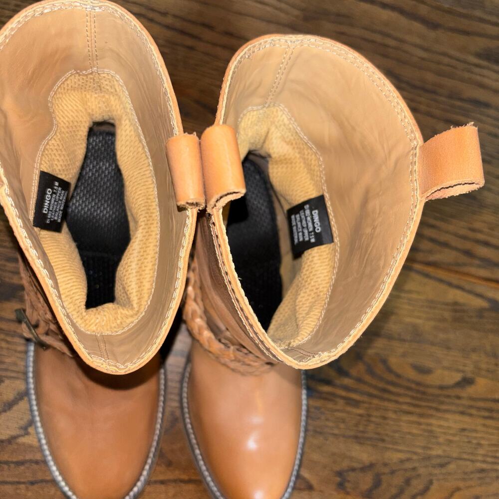 Dingo Braided Harness Western Ankle Boots Tan Leather Pull On Women’s 7.5 - Picture 7 of 8